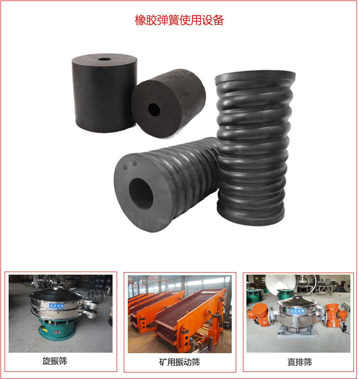 橡膠彈簧適用設(shè)備：旋振篩，礦用振動篩，直排篩等