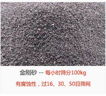 篩分金剛砂每小時100kg，有腐蝕性，過16、30、50目篩網(wǎng)