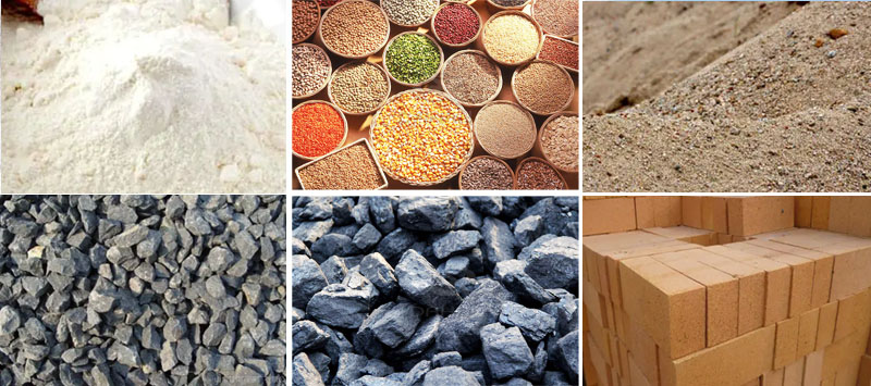 風(fēng)冷式直線振動(dòng)篩可篩分物料有：耐火材料，糧食，沙土，石子等。