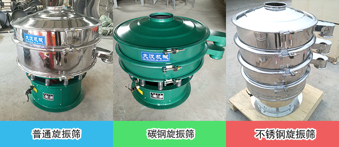 醫(yī)藥振動(dòng)篩常見材質(zhì)展示：碳鋼＋不銹鋼，不銹鋼，碳鋼等材質(zhì)展示