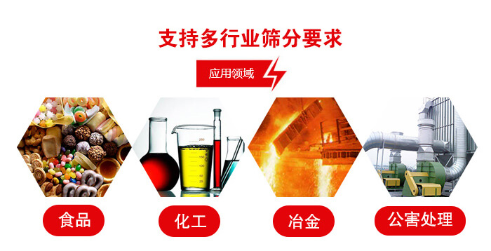 旋振篩適用的行業(yè)：食品行業(yè)，化工行業(yè)，冶金行業(yè)，公害處理等。