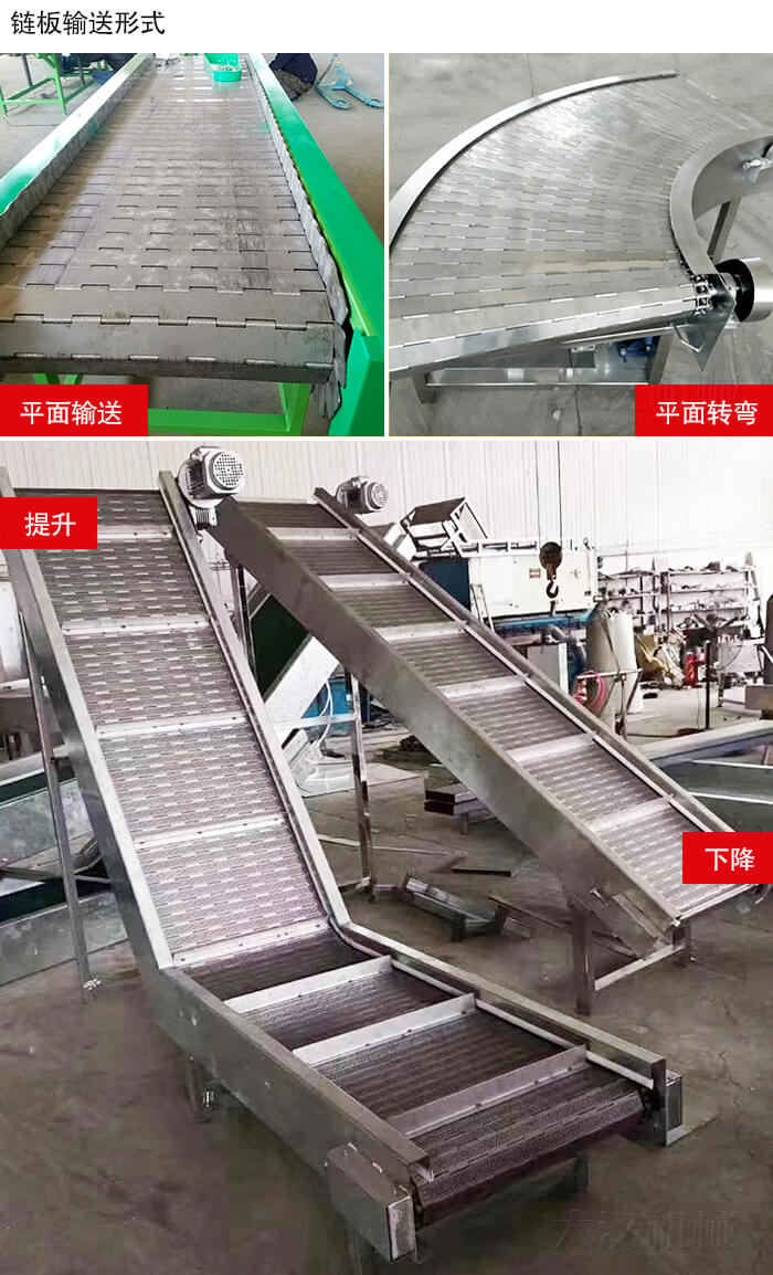 鏈板輸送機(jī)平面輸送，平面拐彎，提升等運(yùn)行現(xiàn)場(chǎng)圖片