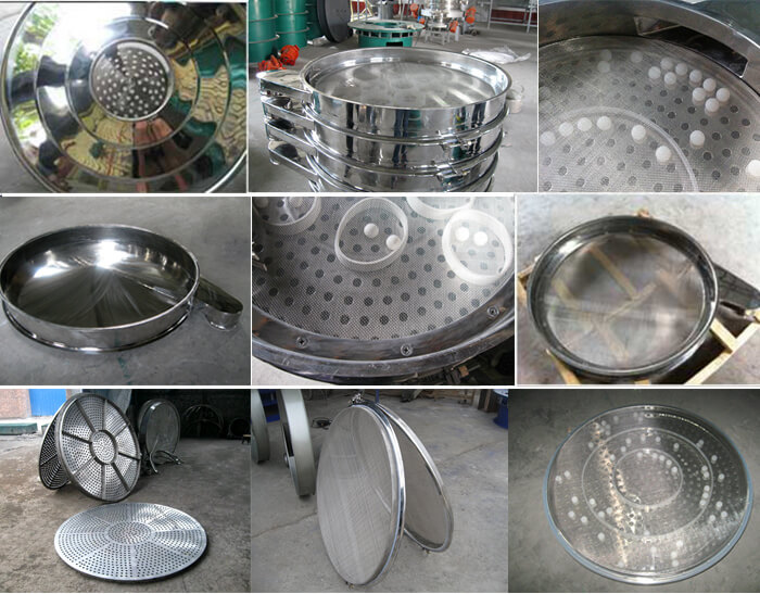食品振動(dòng)篩細(xì)節(jié)展示：防塵蓋，篩框，網(wǎng)架，底框等。